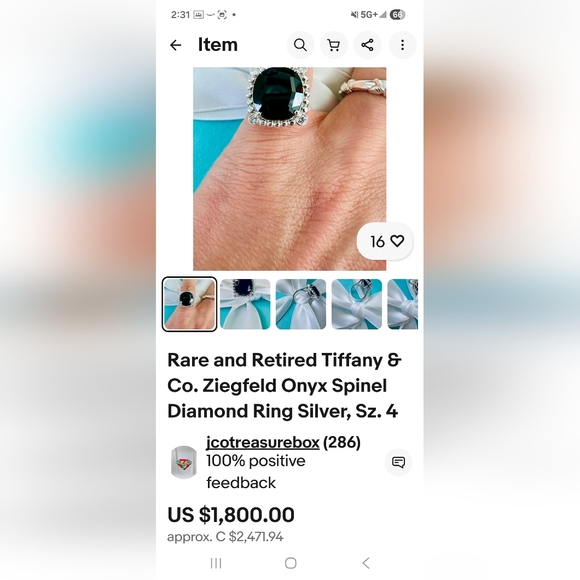 Tiffany Diamond Silver Spinel Black Onyx Ziegfeld Ring - Picture 10 of 10